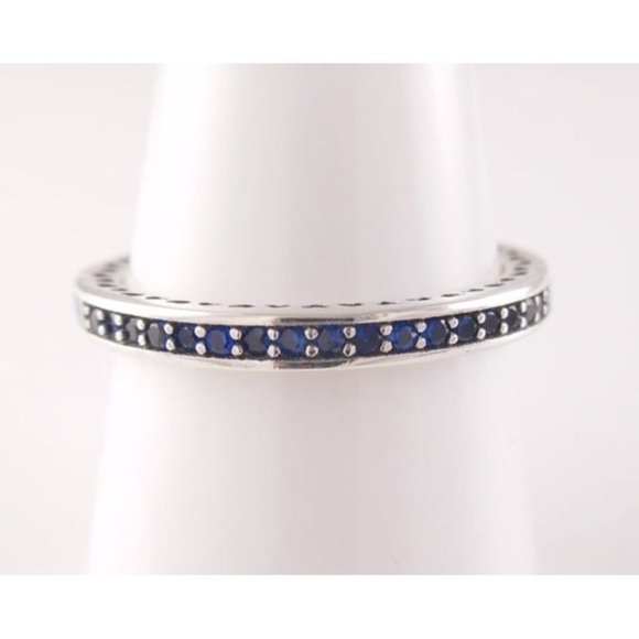 RADIANT HEARTS of PANDORA Princess ROYAL BLUE Enamel Stackable Ring 191011NCB - Picture 3 of 5